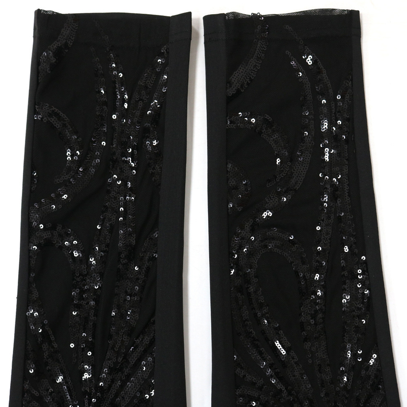 Sexy sleeveless round neck see-through jumpsuit, polyester mesh spliced sequin style, slim trousers_voghion.com