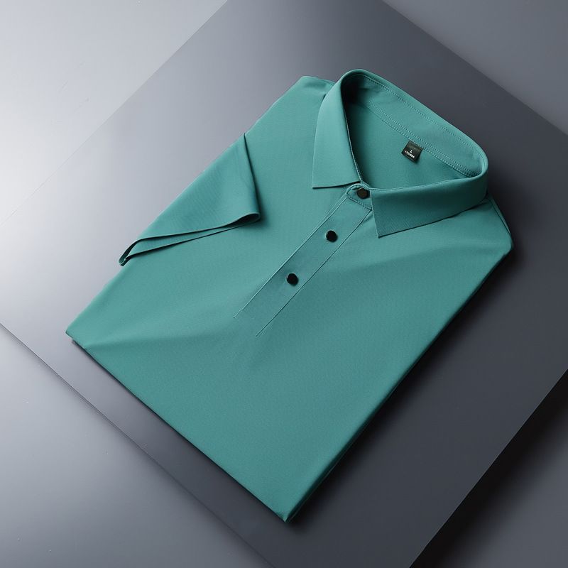 CT 2025 Novo Conjunto de Camiseta e Shorts Sem Costura de Seda Gelada para Homens, Cor Sólida, Polo Simples, Verão, Manga Curta Masculina_voghion.com