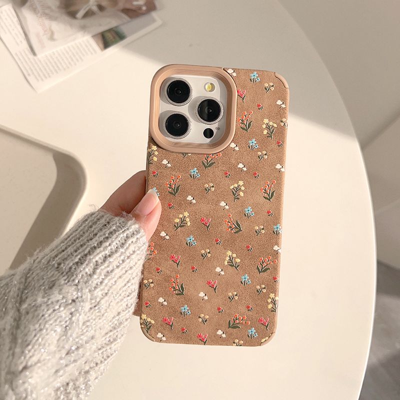 CyberGear Herbst/Winter Hülle in Braun mit zartem, kleinem Blumenmuster, passend für iPhone 17 Max, iPhone 13, iPhone 15 Pro (neues Modell)._voghion.com