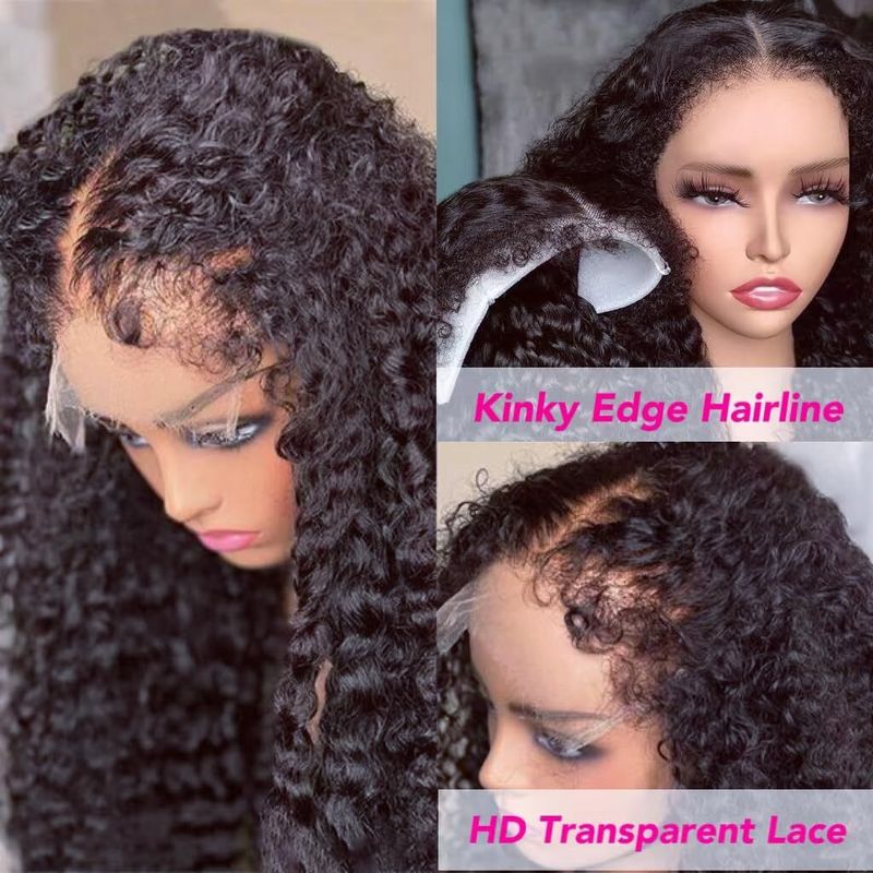 Peluca de cabello humano con encaje frontal, 180 % de densidad, 13 x 4, con bordes rizados y ondas profundas, con encaje HD transparente._voghion.com