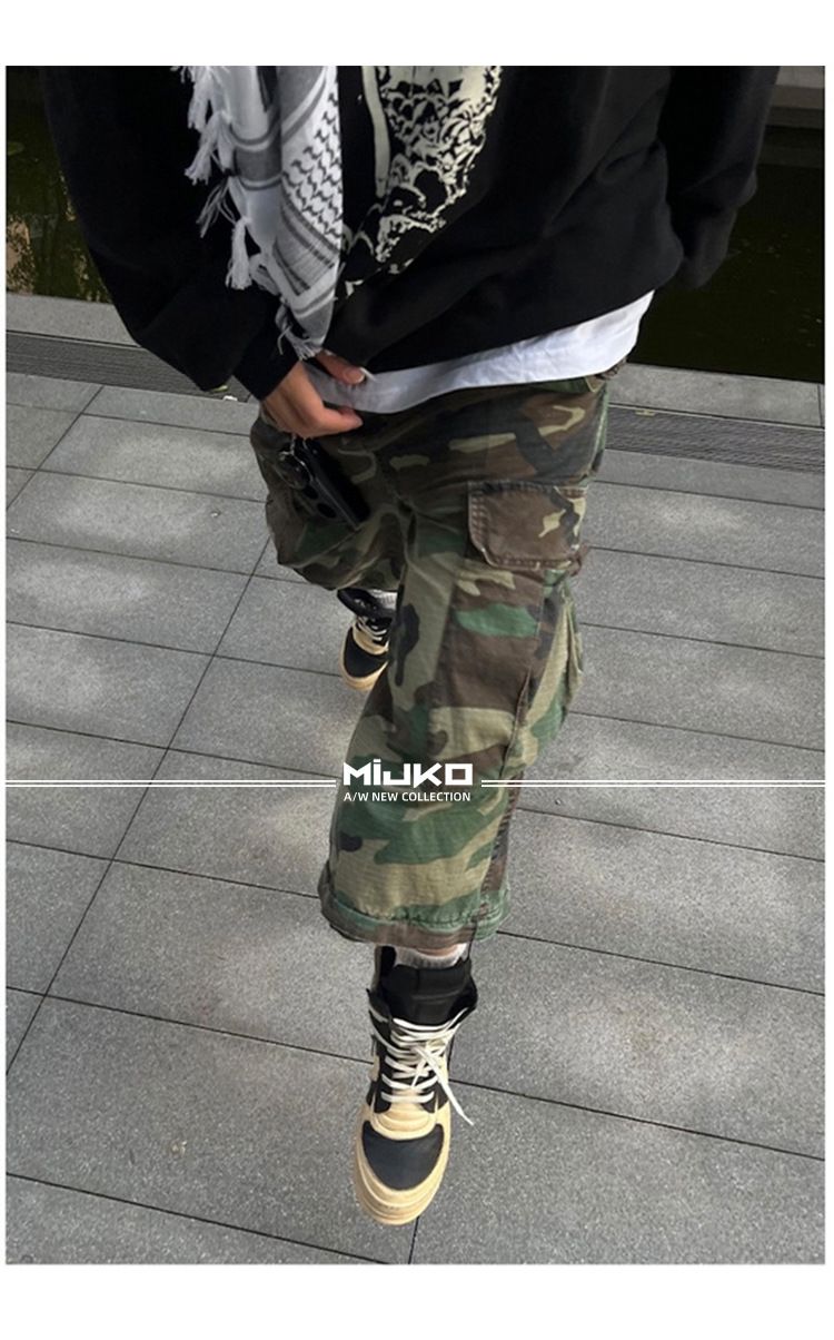 Herrenbekleidung Herren- und Damen-M65-modifizierte Zwei-Wear-Camouflage-Silhouette-Hose für Männer und Frauen mit abnehmbarem Kordelzug, lässiger Overall_voghion.com