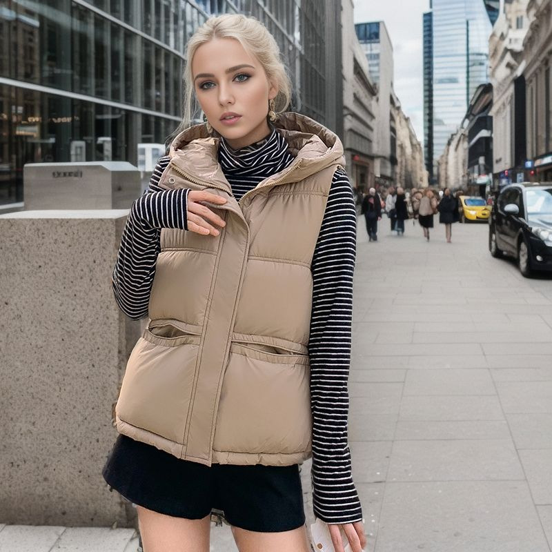 Nuovo gilet in cotone autunno e inverno da donna, gilet corto con cappuccio, gilet Joker_voghion.com
