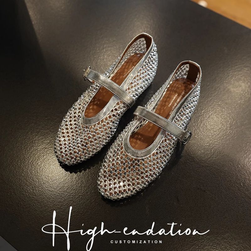 Scarpe Mary Jane con zeppa nascosta, traspiranti, con design a traforo e strass, nuove in stile estivo 2025, per donne minute_voghion.com