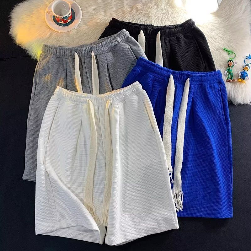 Men's Waffle Suit Short-Sleeved Shorts Casual Sports Two-Piece Suit Complete Set_voghion.com