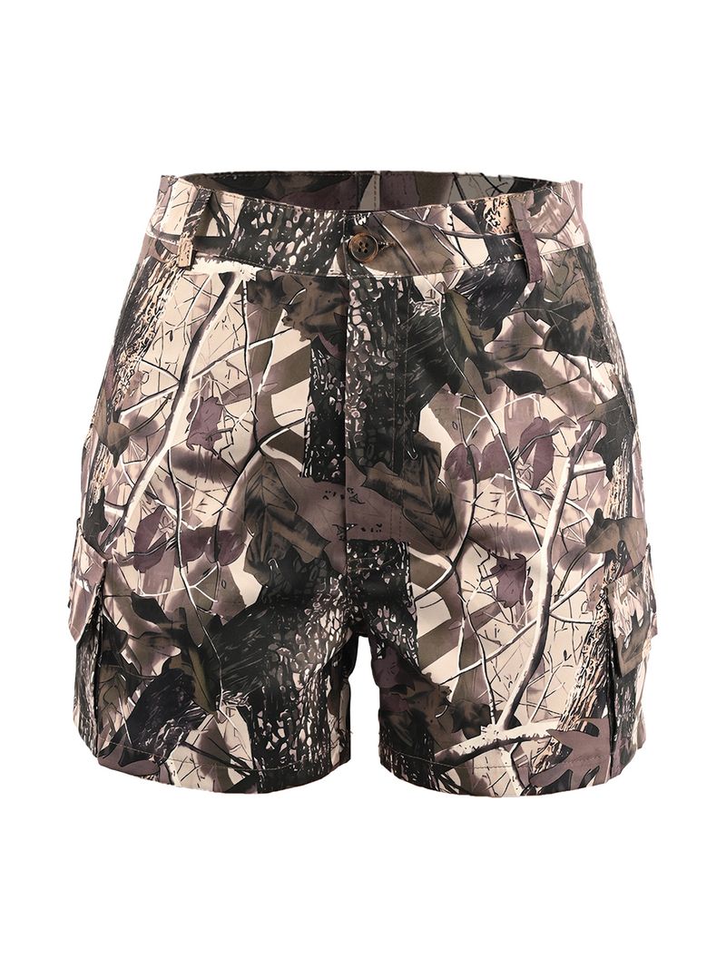 Vêtements pour femmes, short de travail à imprimé camouflage avec poches plaquées et coutures_voghion.com