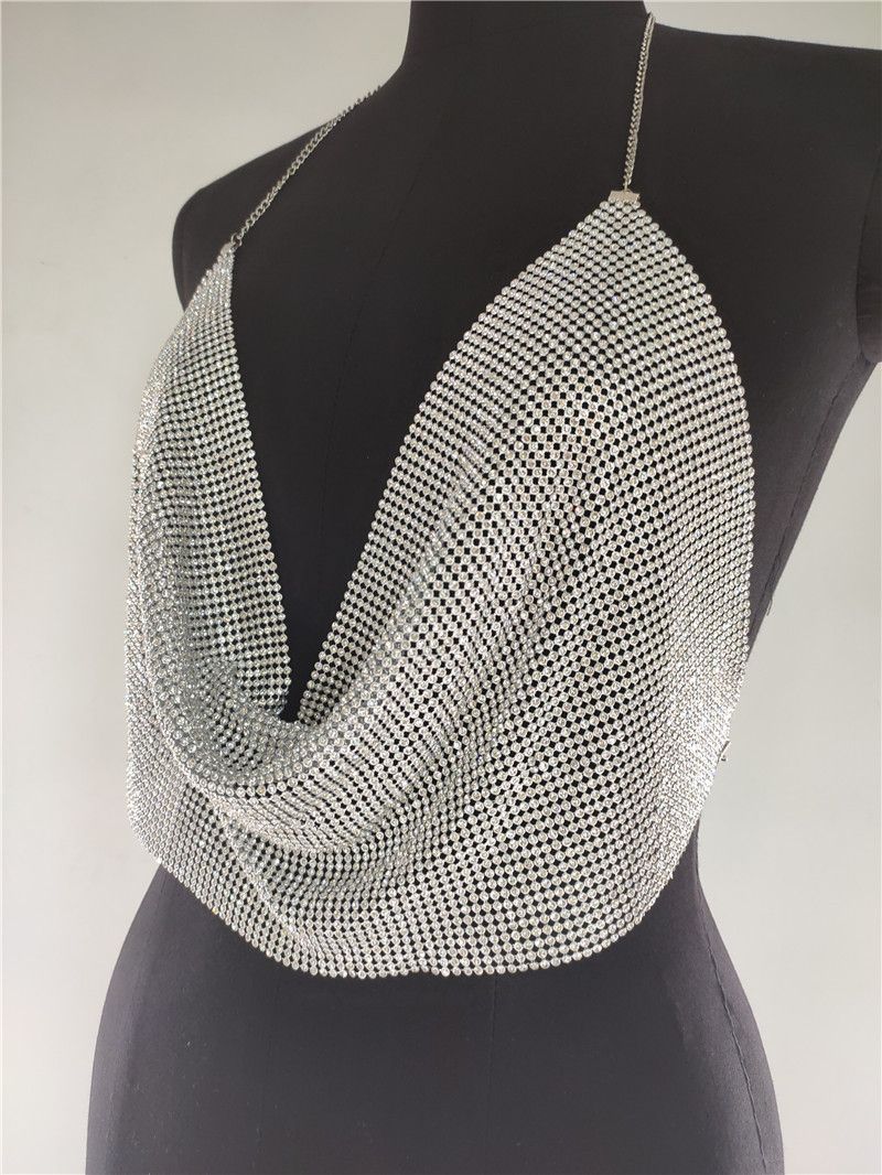 European and American cross-border 2020ins foreign trade nightclub low-cut backless flashing diamond chain strap deep V navel vest fz1364_voghion.com