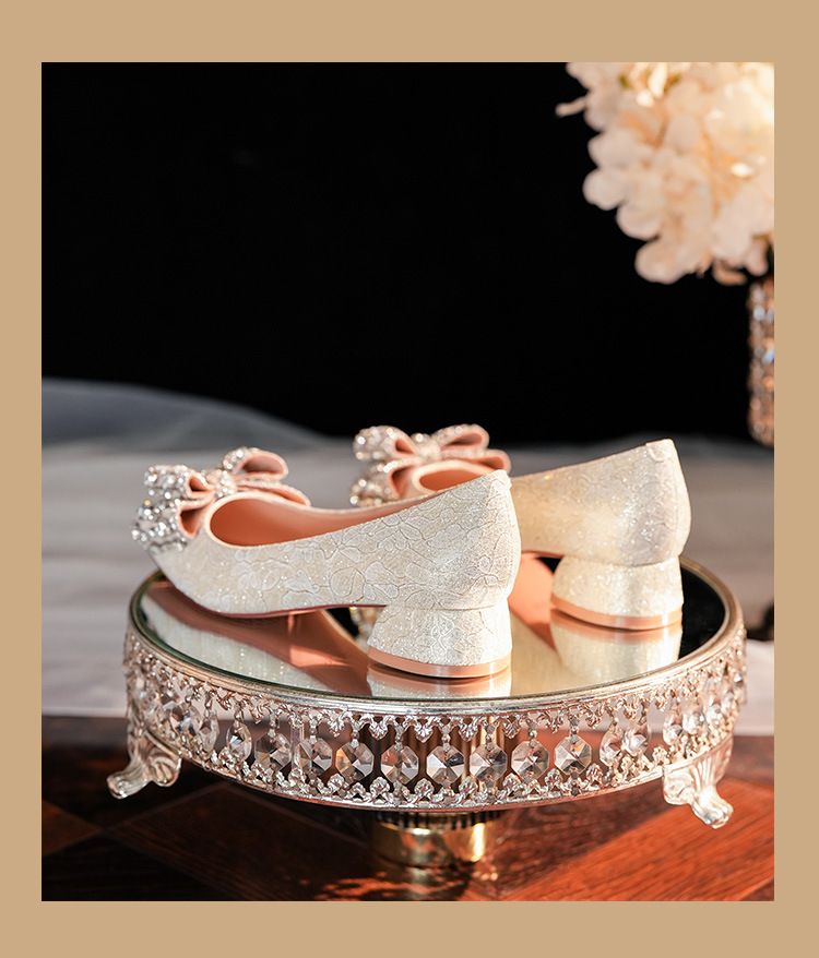 3333F-016 Low Heel Satin Pointed Toe Bowknot Women's Festive Wedding Banquet Comfortable Bridesmaid Shoes_voghion.com