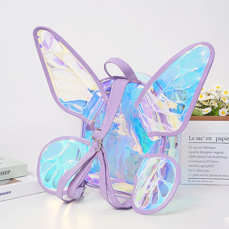 New Fashion Laser Butterfly Wings Back Decor Children's Backpack Cute Unicorn Transparent TPU Fashion Backpack_voghion.com