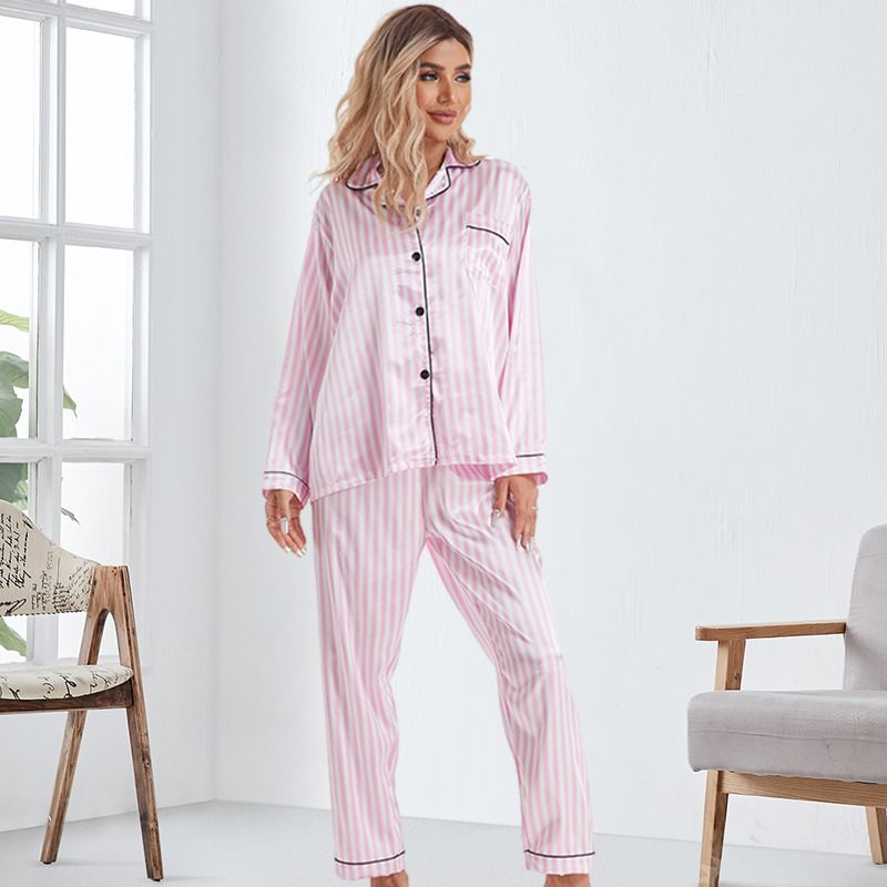 Pigiama da donna per infermiere, con maglietta a righe bianche e rosa, pantaloni e maniche lunghe_voghion.com