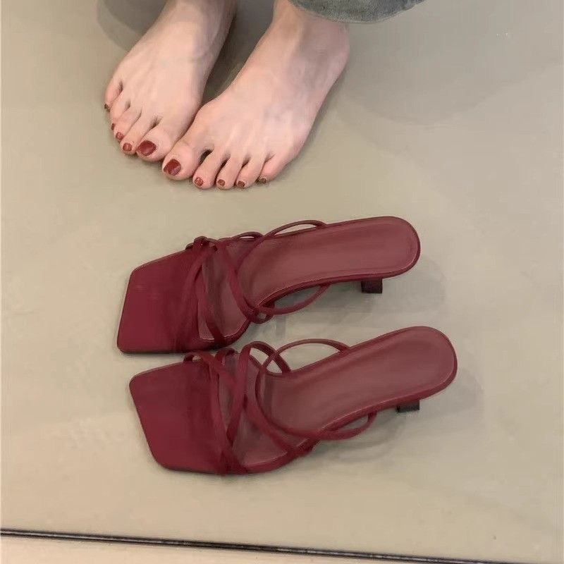 French Style Niche High Heel 2025 Summer Red Thin Strap Roman Fashion Open Toe Stiletto Sandals_voghion.com
