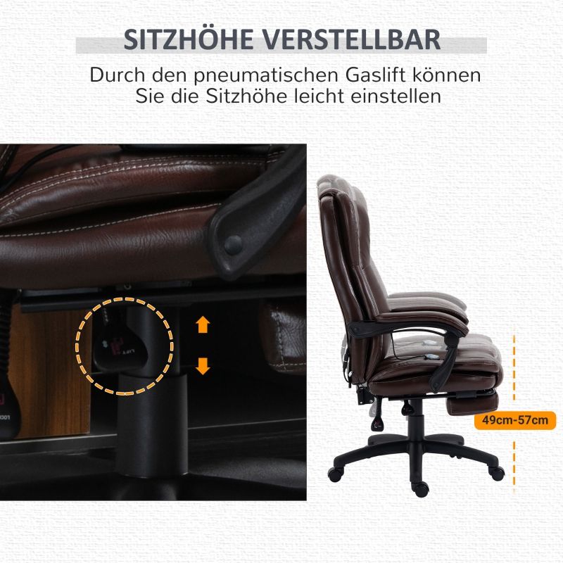 Drehstuhl Mit Fußstütze, Kopfstütze, Massagefunktion, Braun_voghion.com