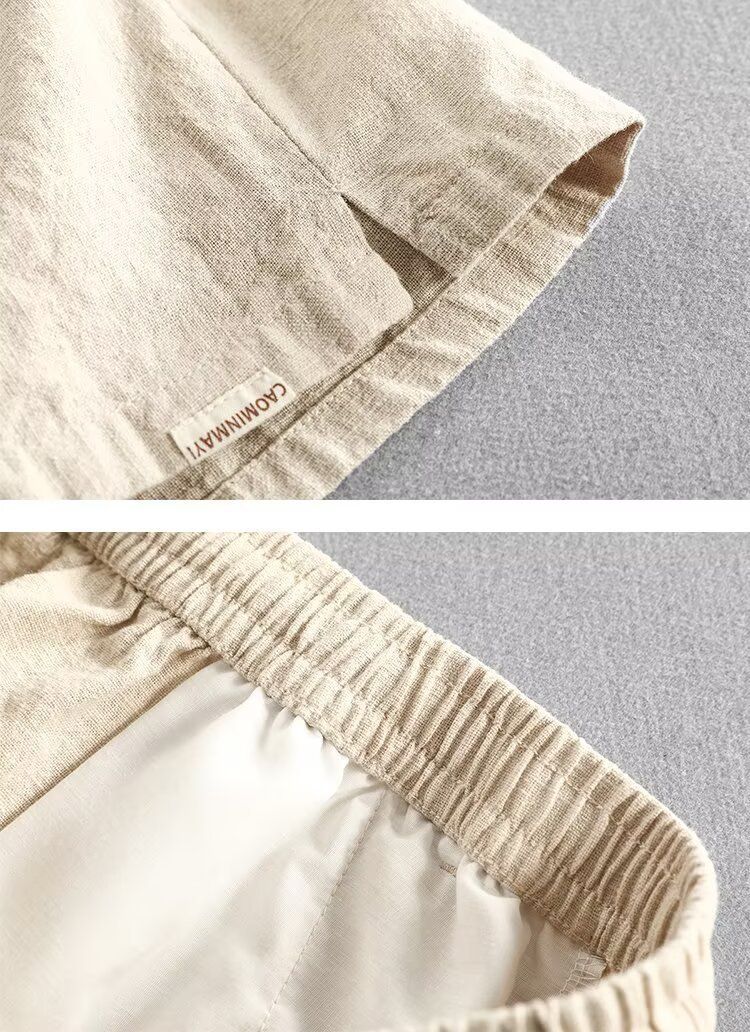Pantalones cortos de lino y algodón para hombre, de color liso, sencillos, elásticos, con cordón, para playa, holgados, de cinco puntos_voghion.com