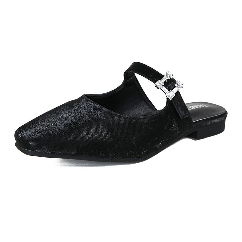 6321 Huidong Yixin Da 2025 Ciabatte con tacco basso, fibbia a diamante, punta quadrata francese, cinturino singolo, pantofole chiuse per donna_voghion.com