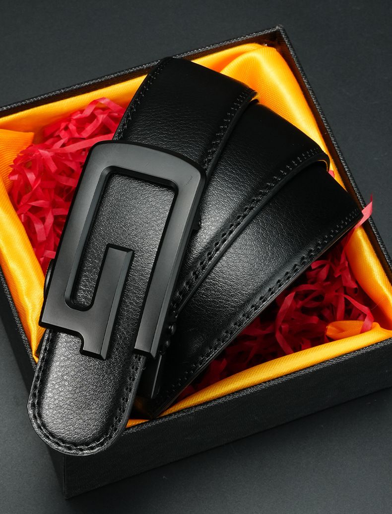 Cintura da uomo in pelle di vacchetta con fibbia automatica per il tempo libero e per i giovani_voghion.com