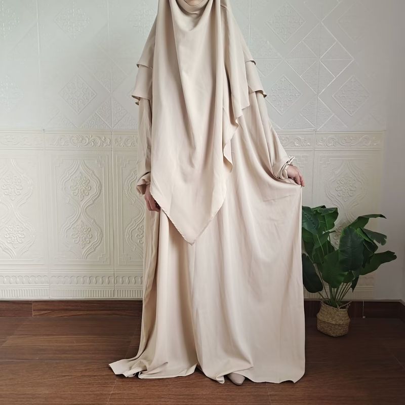 Vestido de dos piezas con hiyab, holgado, con mangas murciélago y color liso para mujer de Dubái, P105_voghion.com