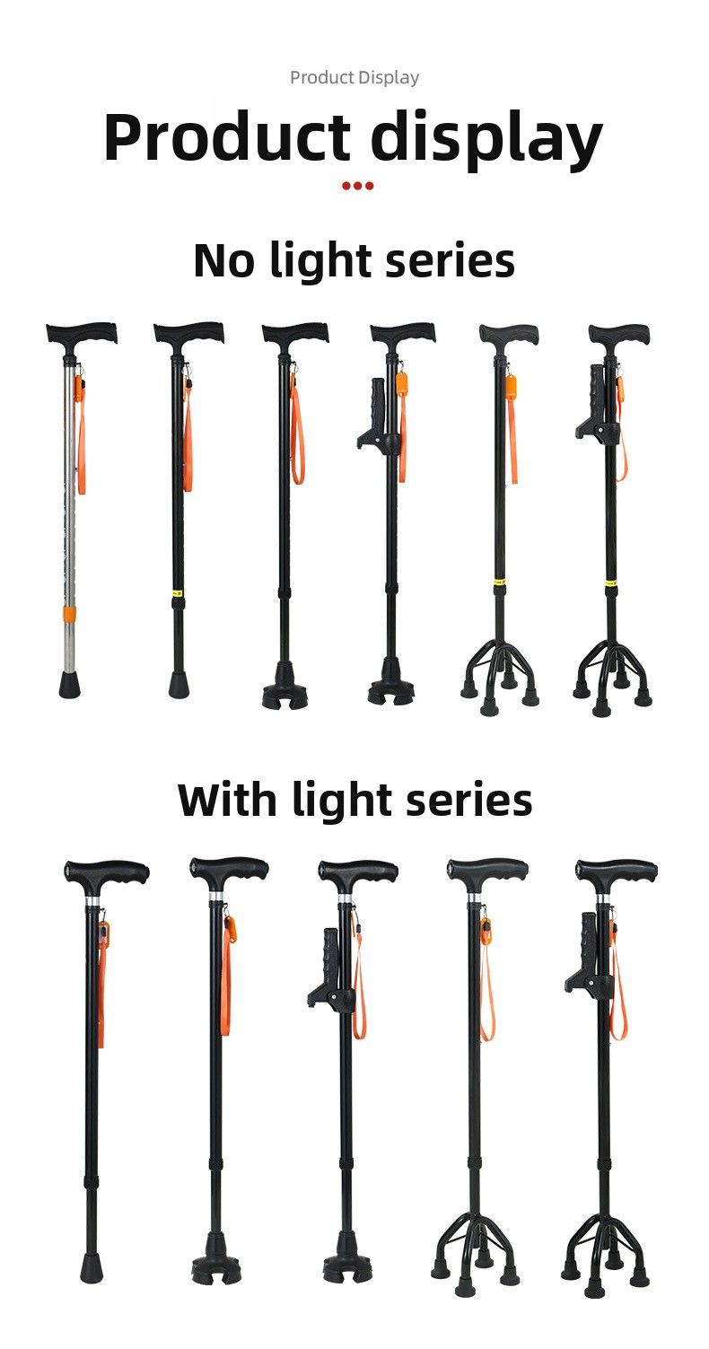 Bastone da passeggio telescopico multifunzionale a quattro gambe in lega di alluminio Lefu per anziani con canna leggera antiscivolo_voghion.com