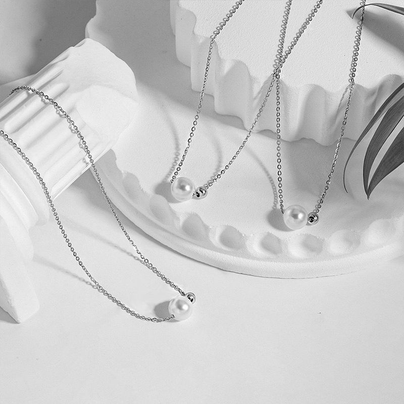 Minimalistische geometrische ronde kralen creatieve roestvrijstalen ketting temperament vrouwen net beroemdheid mode parel sleutelbeenketting nieuwe stijl_voghion.com