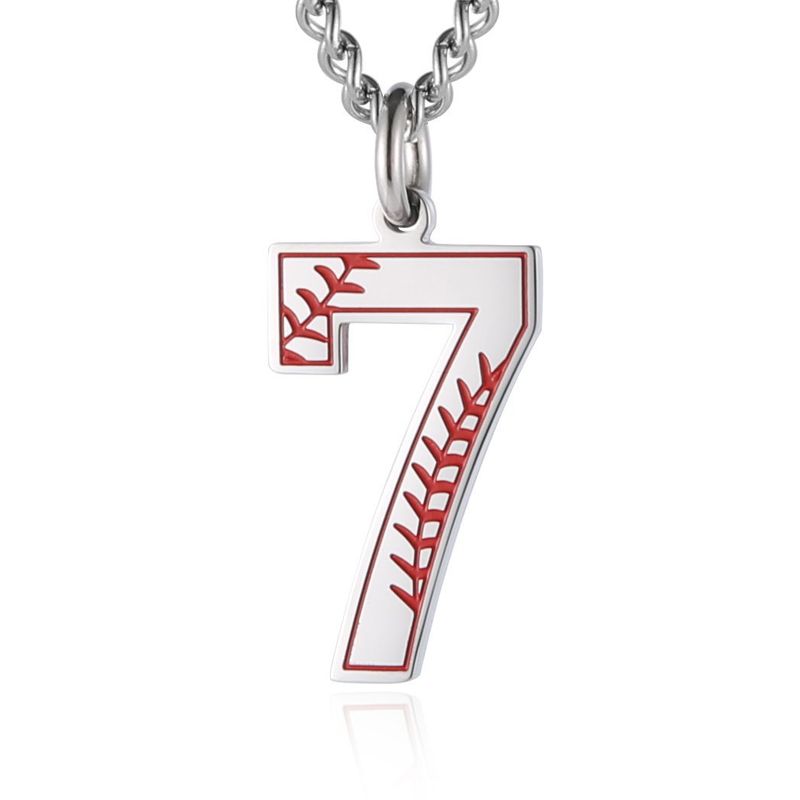 Collana con ciondolo a forma di numero da baseball - Collana con ciondolo a goccia in acciaio inossidabile e smalto rosso per uomo e donna (cifre da 0 a 9, catena a serpente da 60 cm)_voghion.com