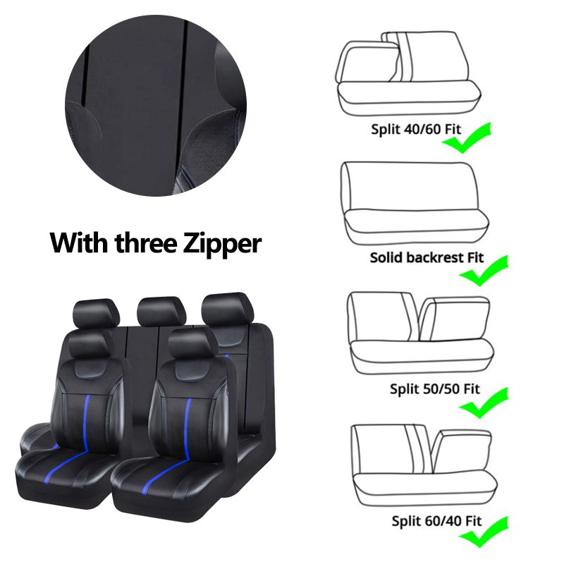 AUTO PLUS Sporty Carbon Leather Universal Car Seat Cover With Zipper Design Fit For Suvs, , Sedans, Trucks Airbag_voghion.com