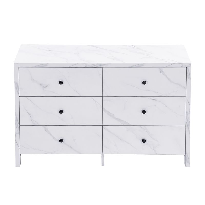 Credenza 120 cm Mit Marmor-Optik, 6 Schubladen, Schwarzem Holzgriff_voghion.com