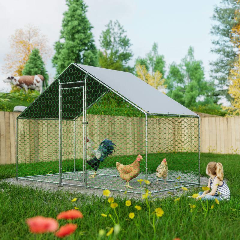 Hühnerstall Freilaufgehege 3x1,5x2m Mit Sicherheitsschloss Und Wasserdichtes PE-Tuch, Kleintiergehege Aus Metall Für Hühner, Kaninchen Und Weitere Kleintiere_voghion.com