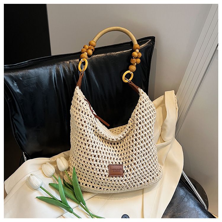 Summer Lazy Style Large Capacity Tote For Women 2025 New Fashion Handwoven Underarm Beach Bag_voghion.com