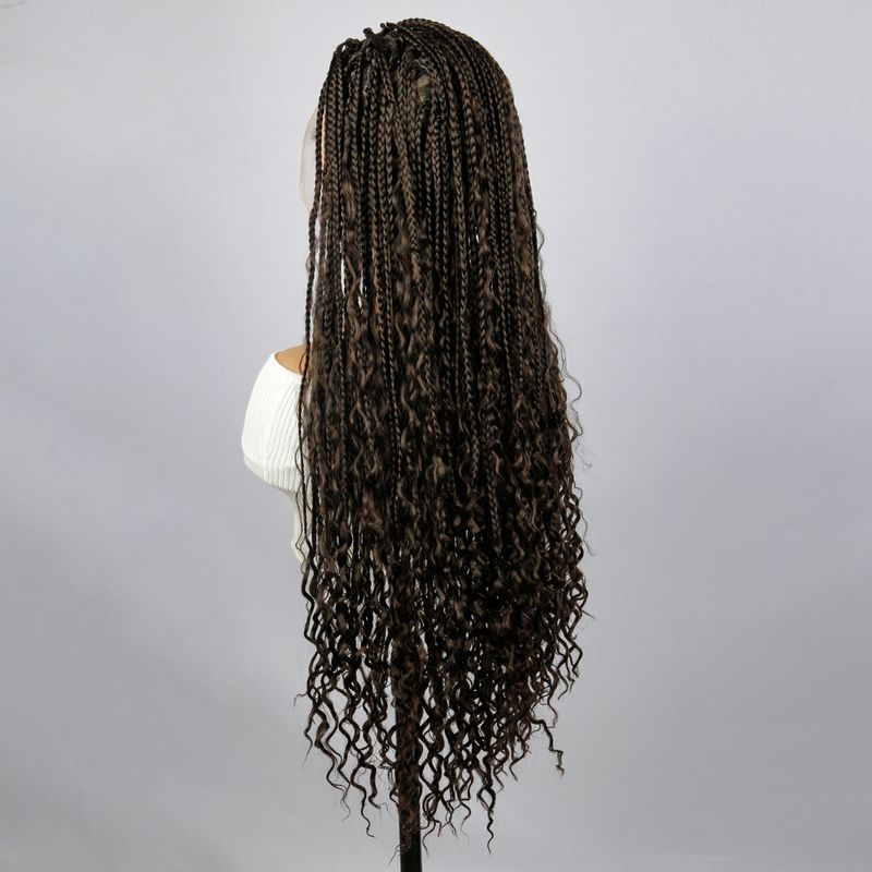 Haarverlängerungen Perücken Dreisträngige Zopf-Konkubinenperücke Weibliche Vollspitze Zopf-Kopfbedeckung Chemiefaser Häkeln Schwarz Dirty Braid Set_voghion.com