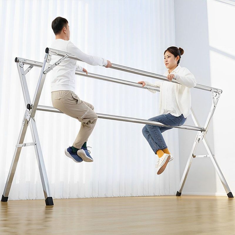 SOGA 2X 2.4m Portable Standing Clothes Drying Rack Holder 3 Poles_voghion.com