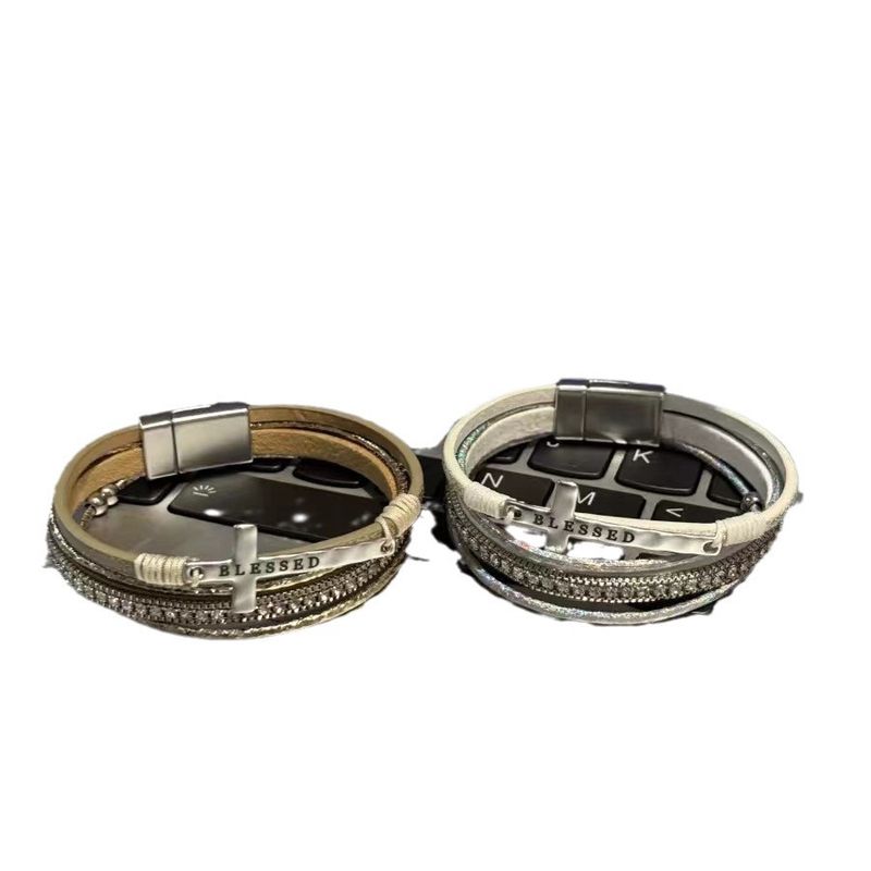 Bohemian Cross Multi-layer New Exotic Ethnic Style Rhinestone Leather Bracelet High-end Feel_voghion.com