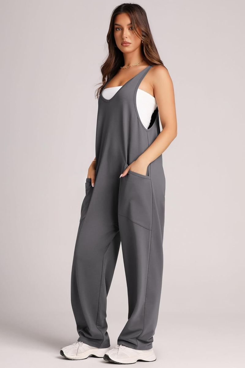 Sommer-Jumpsuit aus Baumwolle für Damen – Ärmelloser Overall mit Taschen, lässiger, lockerer Schnitt | Streetwear-Mode | Leicht und atmungsaktiv_voghion.com