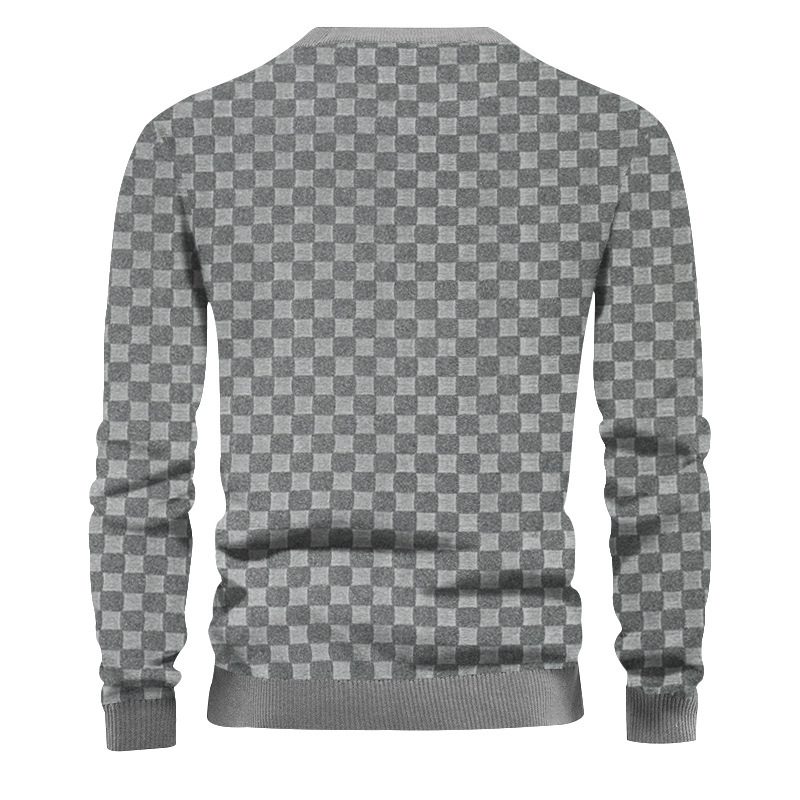 2024 Spring and Autumn New Men's Jacquard Checkerboard Bottom Shirt Round Neck Casual Long sleeved Sweater_voghion.com