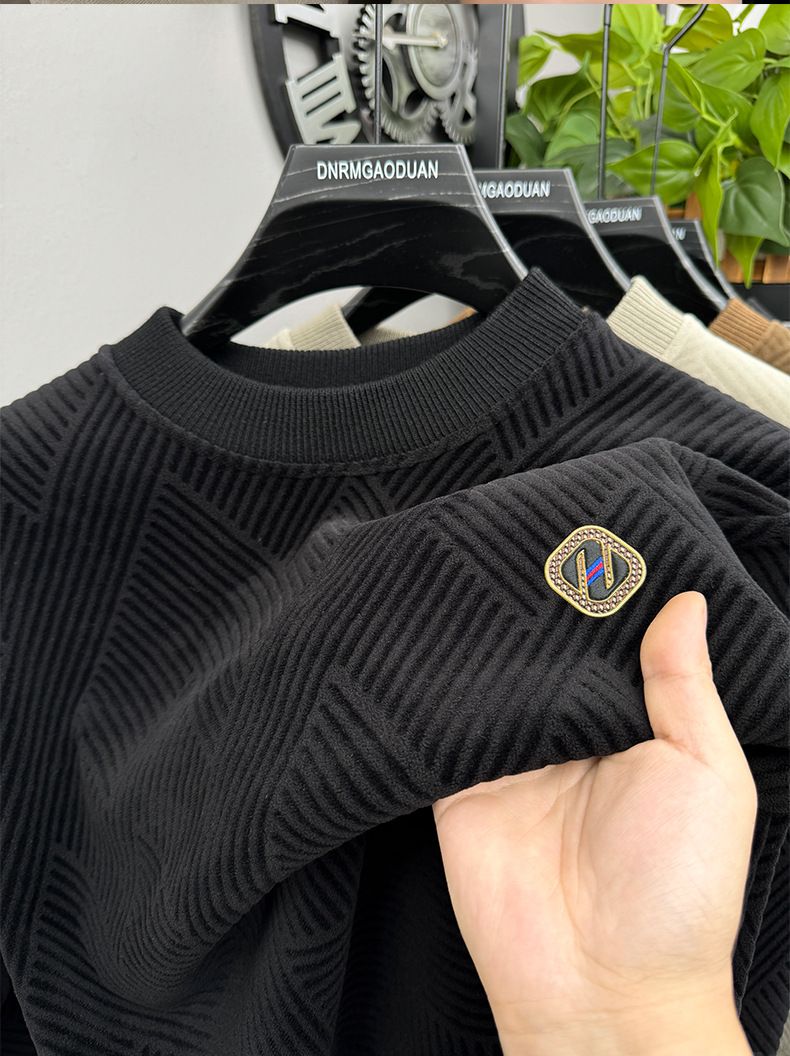 Men's Fleece-Lined Pullover Sweatshirt - Soft Thermal Long Sleeve Crewneck Top With Stylish Letter Print, Winter Casual Loungewear For Plus Size_voghion.com