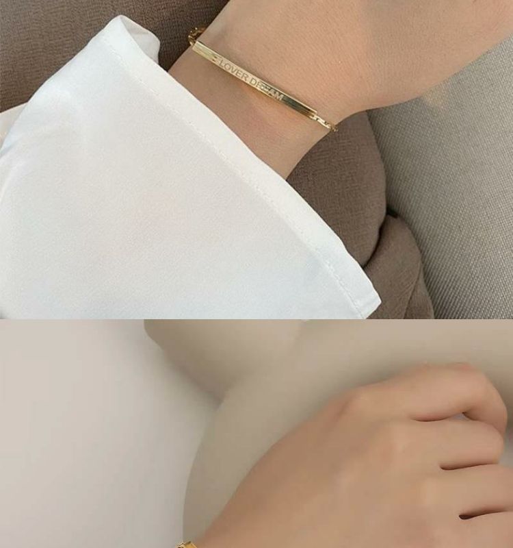 Bracciale in acciaio al titanio con lettere dorate, fatto a mano, alla moda, versatile, semplice, personalità, nicchia_voghion.com
