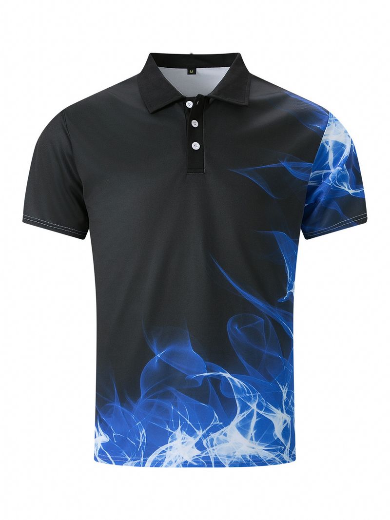 Herren Neues Revers 3D Digitaldruck Knopf Business Kurzarm Poloshirt Herren_voghion.com