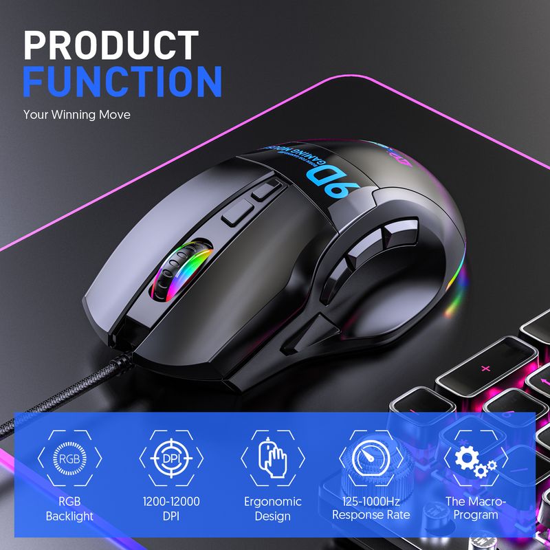 12000DPI Macro RVB Souris De Jeu 9 Touches Programmables Jeu Souris RVB Lumière Max À 6 Niveaux Pour Pc Mac Gun PUBG Ordinateur Portable_voghion.com