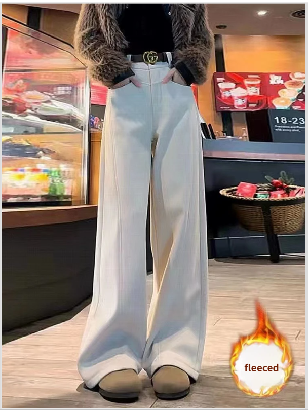Tuta a gamba larga per donna, foderata in pile, ispessita, autunno e inverno, taglie forti, snellente, vita alta, drappeggiata,_voghion.com