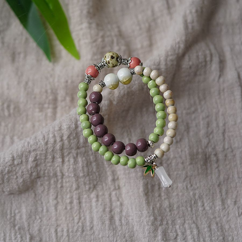 Nueva pulsera de cerámica china de doble círculo Jingdezhen para mujer, estilo étnico literario, mariposa y hada, joyería de moda_voghion.com