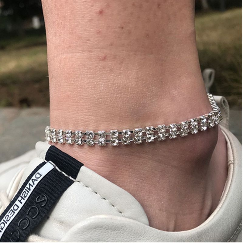 Brățară nouă cu diamante, două rânduri de diamante, lanț simplu cu diamant flash, bijuterii mici cu diamante pentru picior_voghion.com