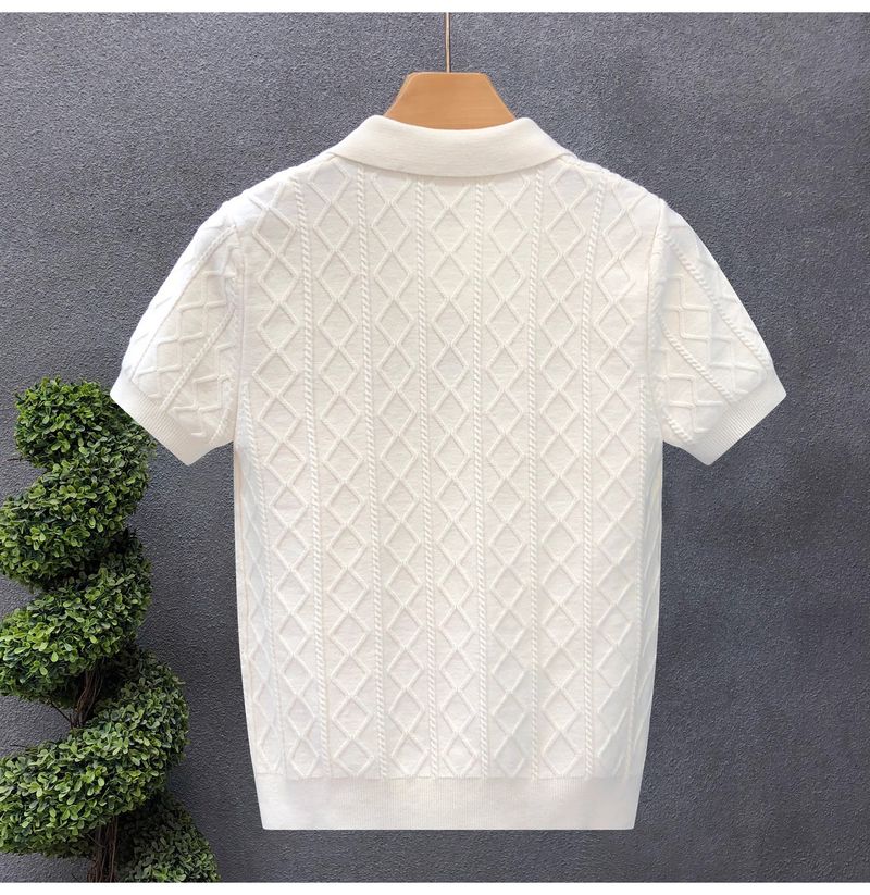 Herrenbekleidung Hübscher Kurzarmpullover Trendy Brand Casual Halbarm-Strickpullover Frühlings- und Sommer-Unterhemd_voghion.com