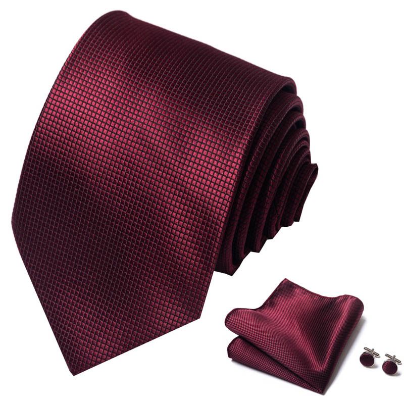 Corbata de seda de poliéster de alta calidad unisex para hombre, corbata formal de color sólido, bolsillo, toalla, gemelos, juego de jacquard_voghion.com
