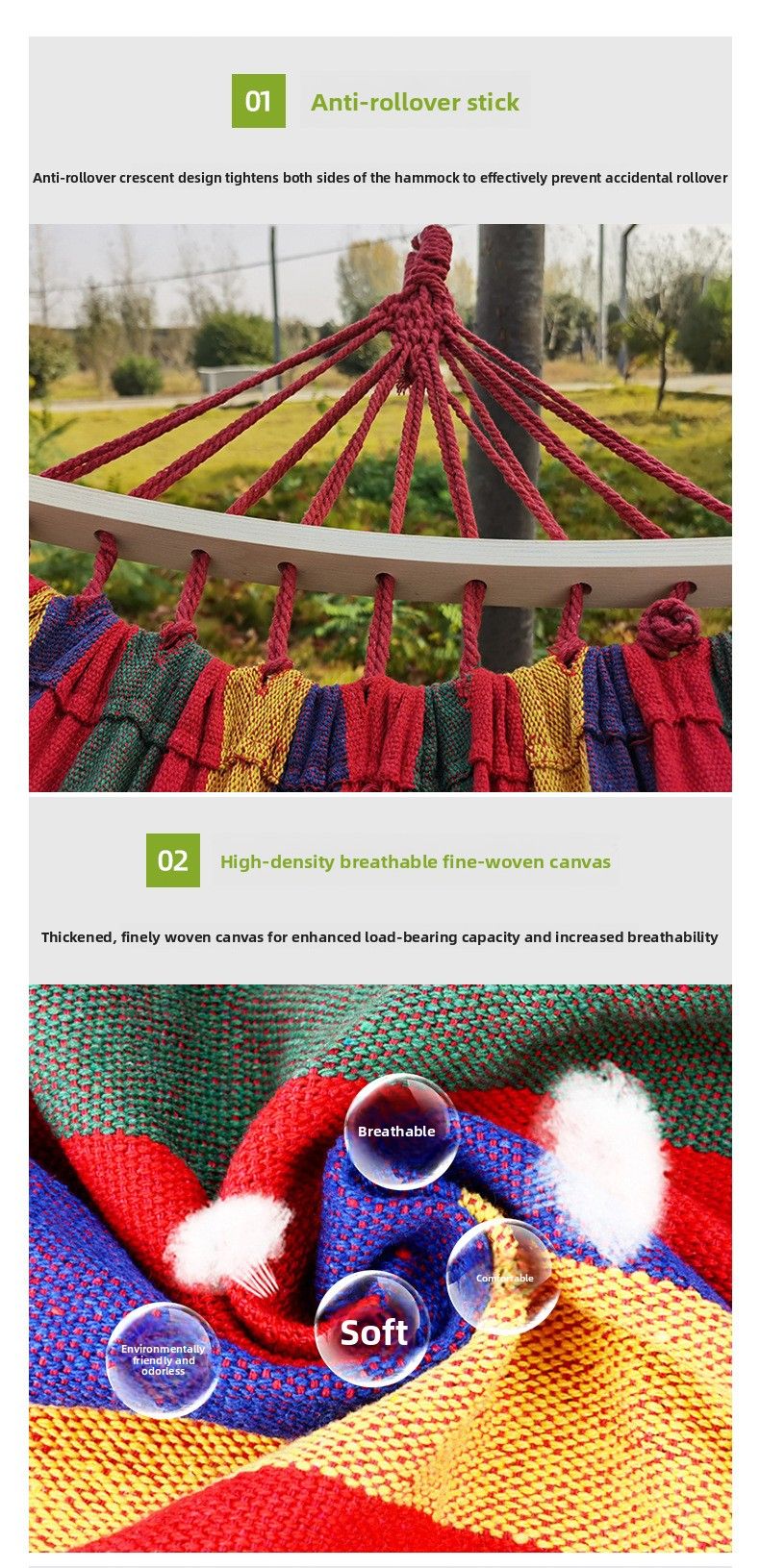 Fuhua Cross-Border Canvas Groothandel Anti-Rollover Enkele Dubbele Persoon Schommel Buiten Hangmat Kamperen Met Gebogen Stok_voghion.com