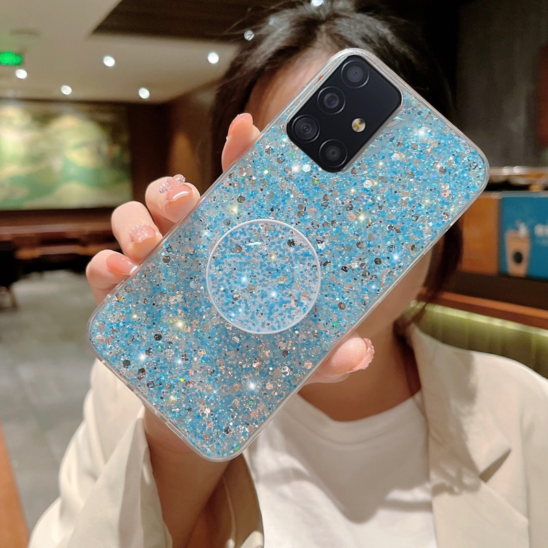 Fényes Glitter Gypsophila telefontartó tok Samsung Galaxy A51 A71 A11 A21S A31 A81 A91 Bling arany ezüst fólia szilikonhoz_voghion.com
