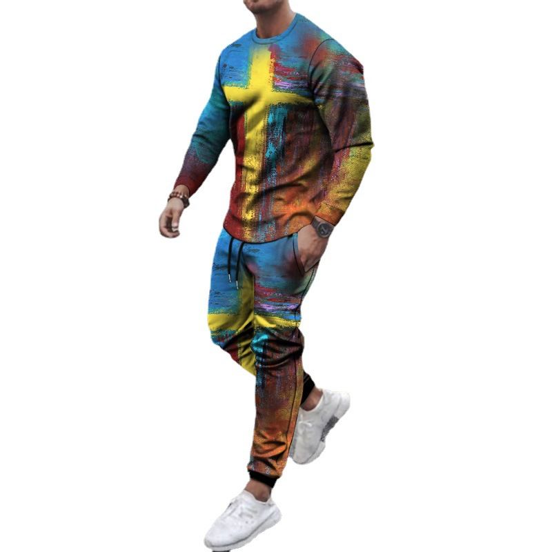 Autumn/Winter New Men's Light Run Casual Printed Hoodie Set_voghion.com