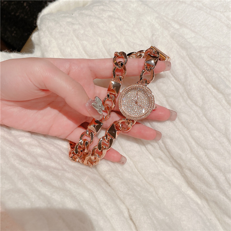 Cacaxi-Uhr für Damen, Roségold, Volldiamant, Kette, Artikel, modischer Trend, wasserdichte Quarzuhr_voghion.com