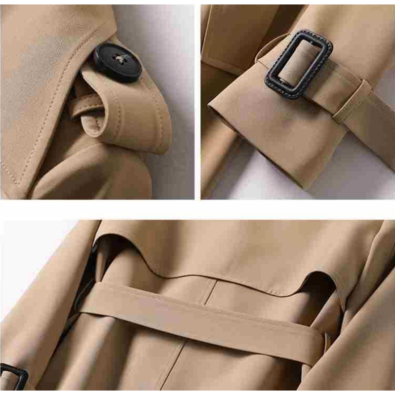 Vår Höst Mode Bältesrock Kvinnor Ny Dubbelknäppt Medellång Kvinnor Trench Högkvalitetsrock Överrock Vindjacka_voghion.com