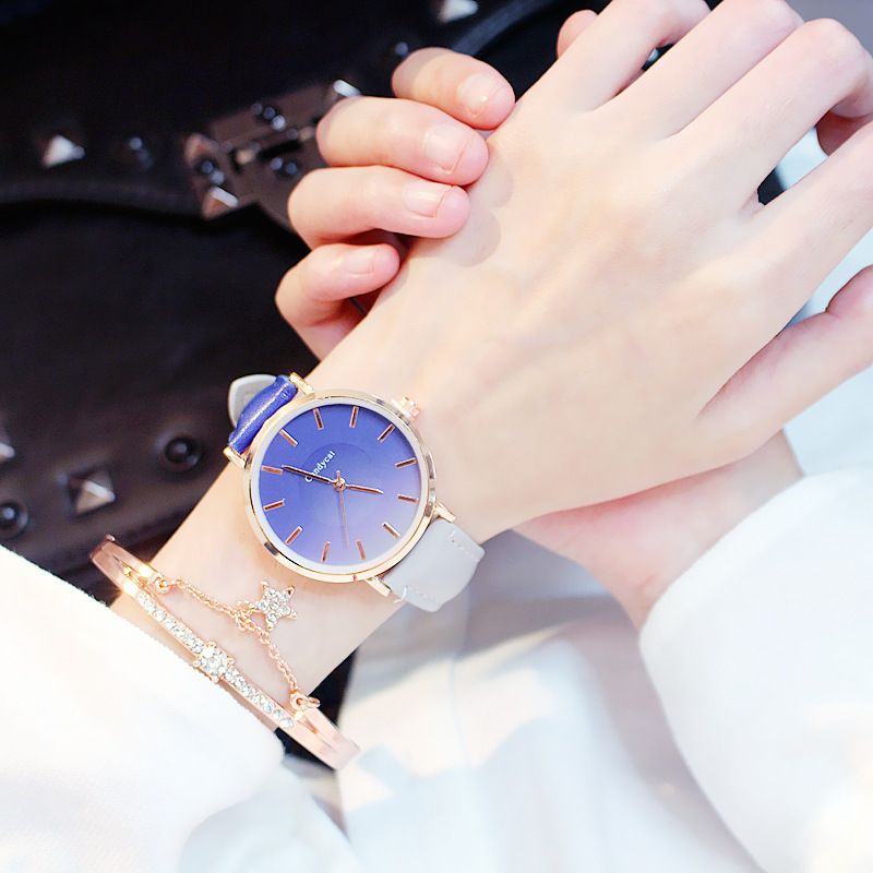2st/set Watch Armband Set Dammode Trend Gradient Bälte Quartz Watch + Star Armband_voghion.com