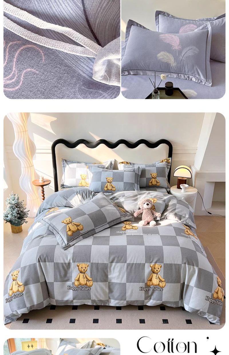 High-End Thickened Full Brushed Four-Piece Set 100% Pure Cotton Bed Sheet Duvet Cover Spring And Autumn Four Seasons_voghion.com