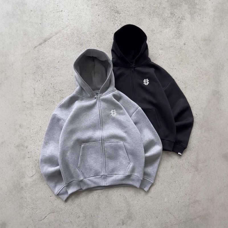 Sudadera con capucha y cremallera gris unisex, nueva chaqueta tipo cárdigan holgada de primavera_voghion.com