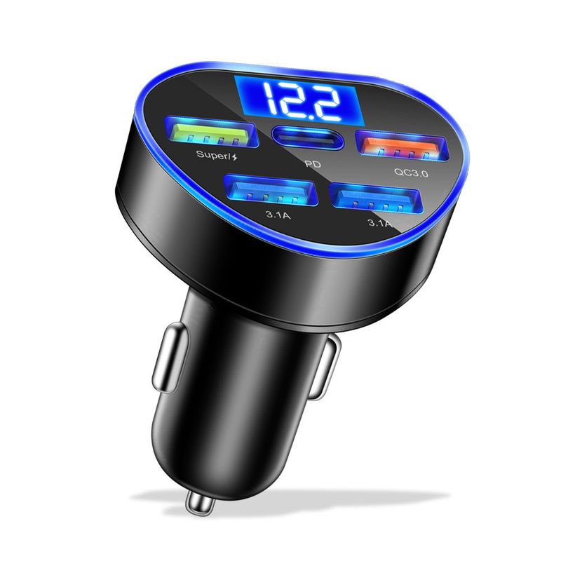 Music Festival  66W super fast in digital display 5-port with voltage charger, one to five multi port car charging_voghion.com