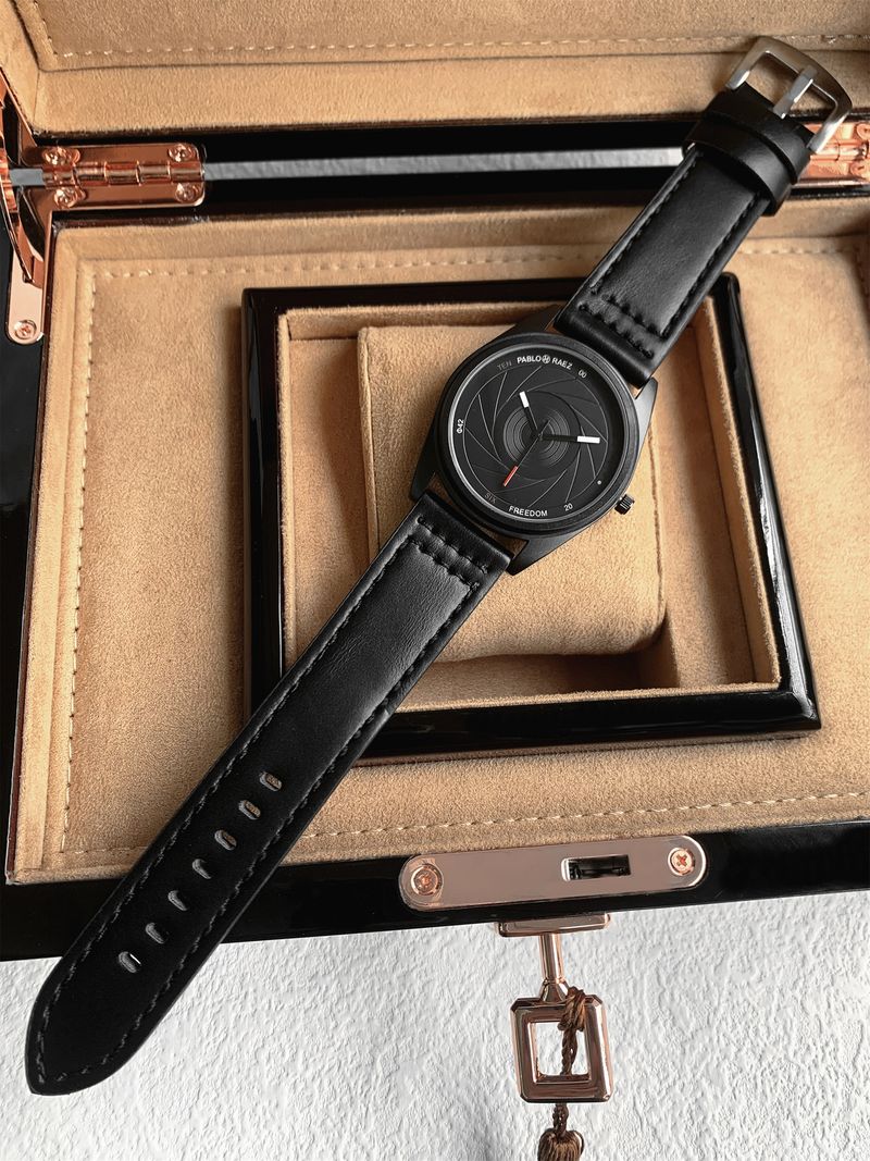 PABLO RAEZ Premium Sense Personality Fashion Herren Trend Mattschwarz Edelstahl On Time Hochwertige Quarzuhr_voghion.com